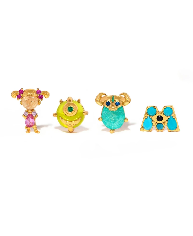 Girls Crew Crystal Gold Plated Pixar Monsters Stud Set