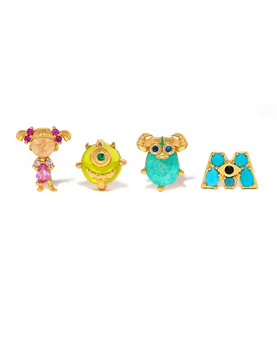 Girls Crew Crystal Gold Plated Pixar Monsters Stud Set