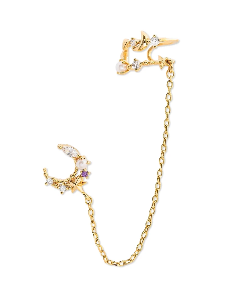 Girls Crew Crystal Gold Plated Cosmic Skies Ear Cuff and Stud Earrings