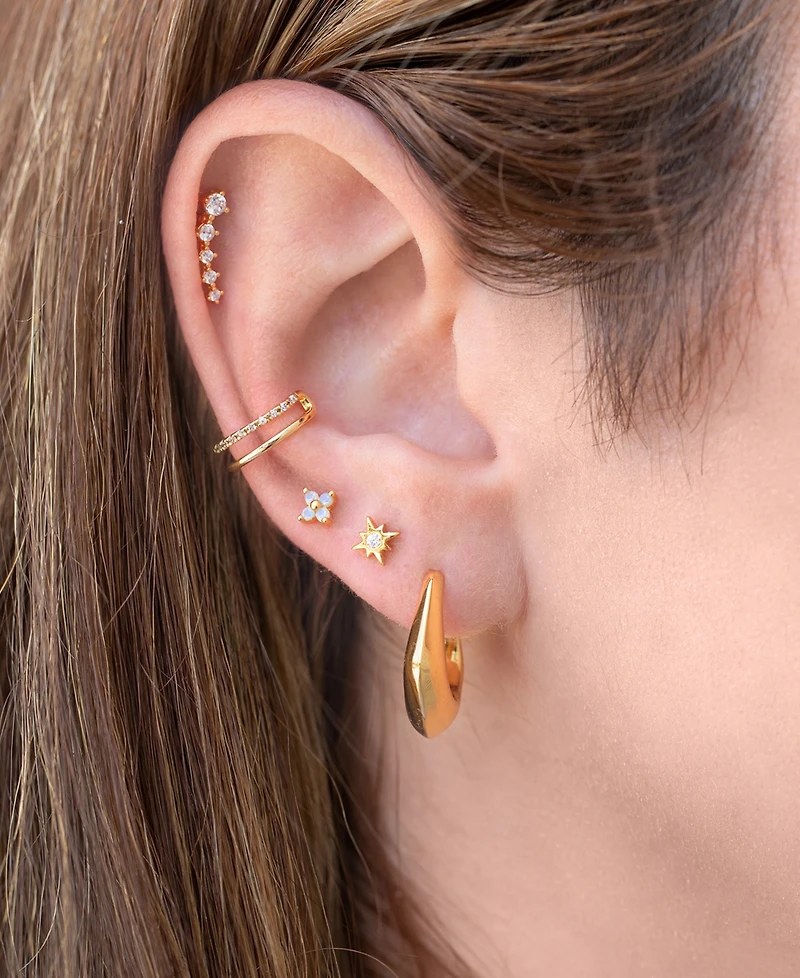 Girls Crew Crystal Gold Plated Star Bright Flat Back Earrings