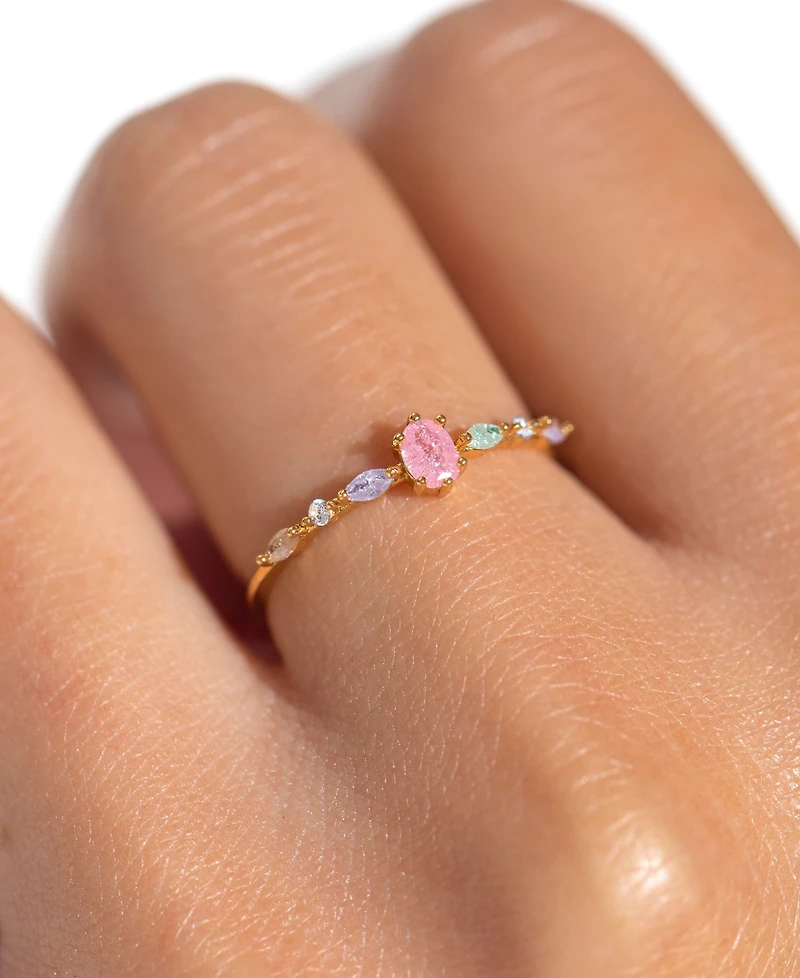 Girls Crew Crystal Gold Plated Pastel Sherbert Rings