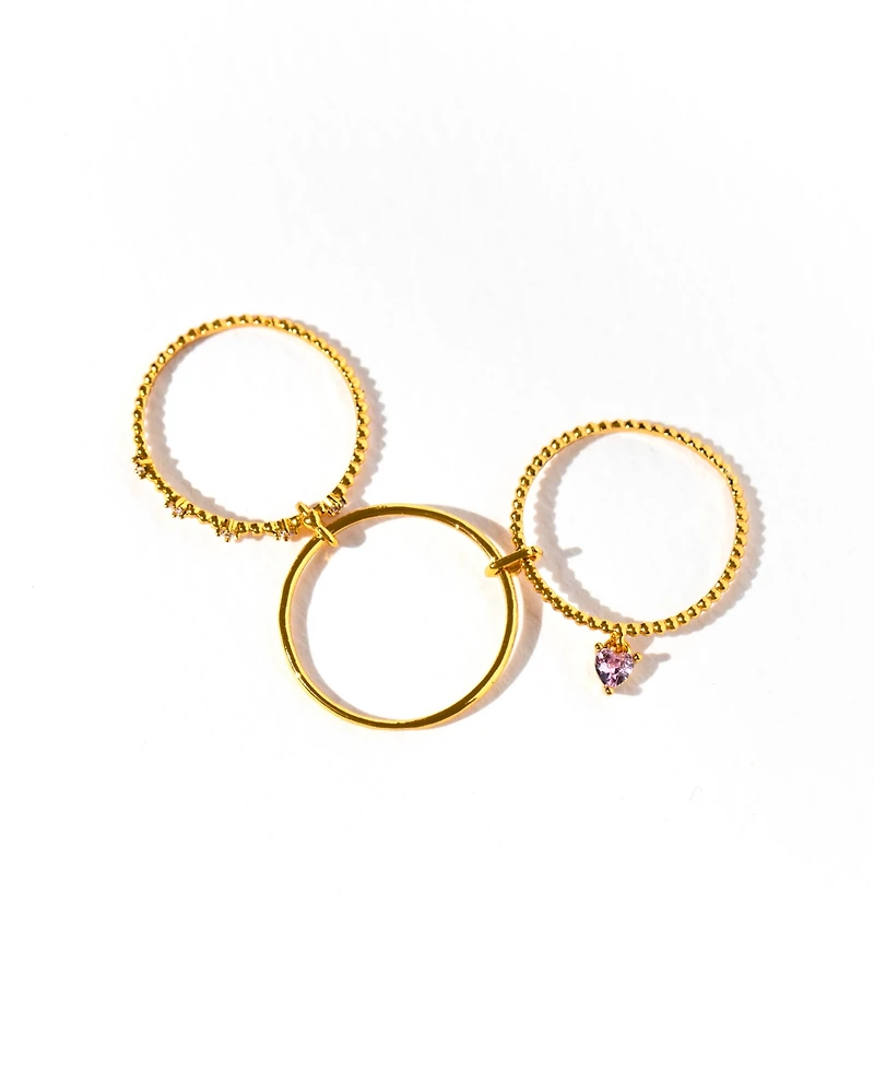 Girls Crew Love Connection Crystal Gold Plated Stack Rings
