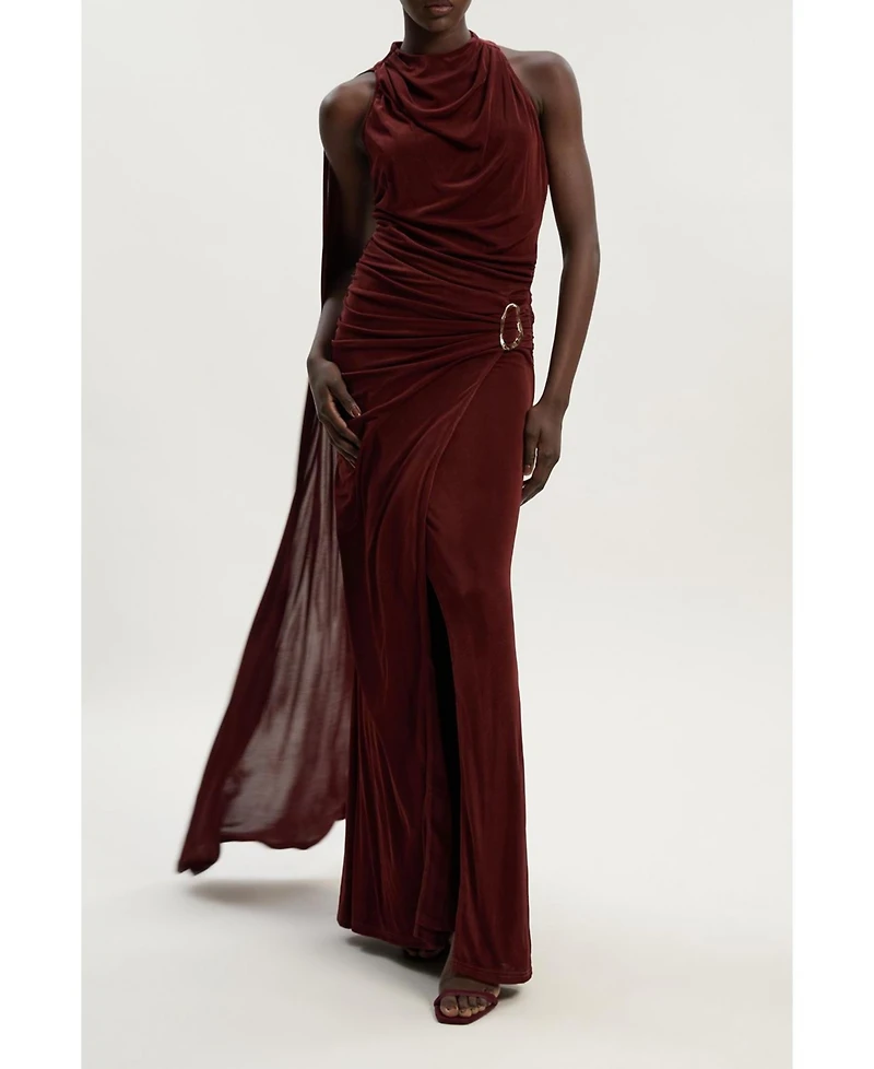 Karen Millen Women's Slinky Crepe High Neck Maxi Dress