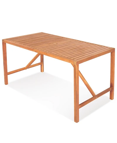 Gymax Rectangular Acacia Wood Dining Table 4-6 Person Patio 2'' Umbrella Hole