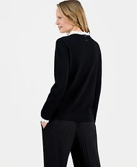 Kasper Women's Ruffle-Lace Collar Long-Sleeve Sweater