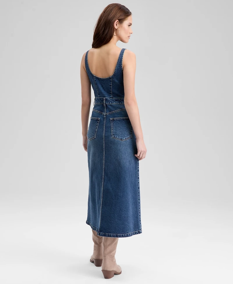 And Now This Petite Denim Scoop Neck Sleeveless Midi Dress, Macy's Exclusive