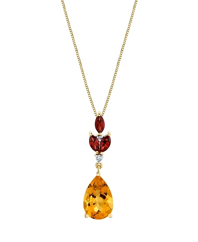 Macy's Citrine (2-9/10 ct. t.w.), Garnet (5/8 ct. t.w.) and Accent Diamond Necklace in 10K Yellow Gold