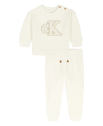 Calvin Klein Baby Boys and Girls 2-Piece Crewneck Top Joggers Set