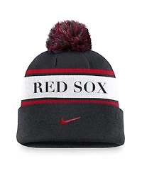 Nike Men's Navy Boston Red Sox Team Stripe Peak Cuffed Knit with Pom Hat