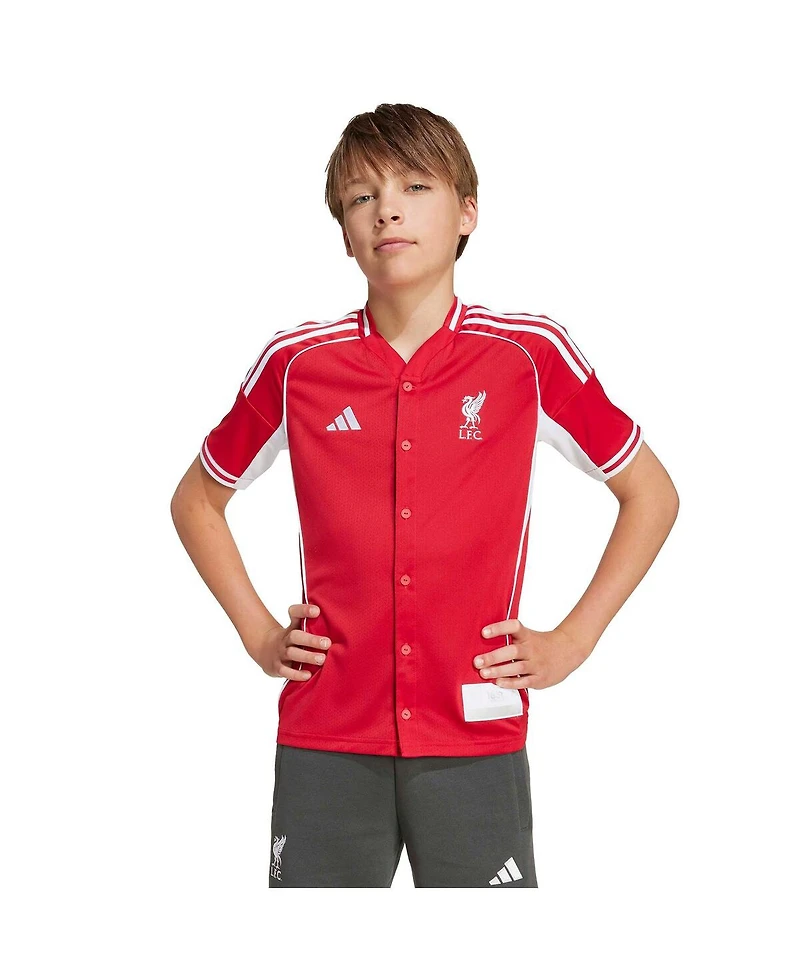 Adidas Big Boys and Girls Red Liverpool Full-Button Baseball Jersey