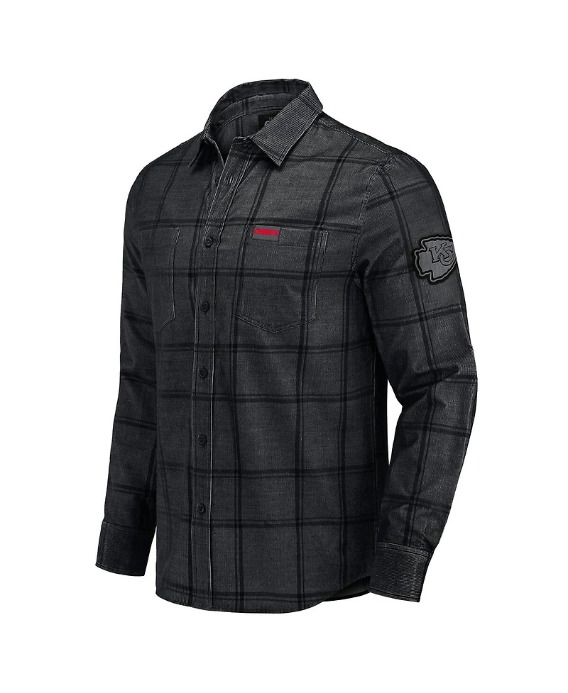 Darius Rucker Collection by Fanatics Men's Black Kansas City Chiefs Micro Corduroy Plaid Button Up Shirt