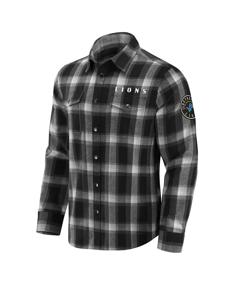 Darius Rucker Collection by Fanatics Men's Black Detroit Lions Flannel Plaid Full-Snap Shirt
