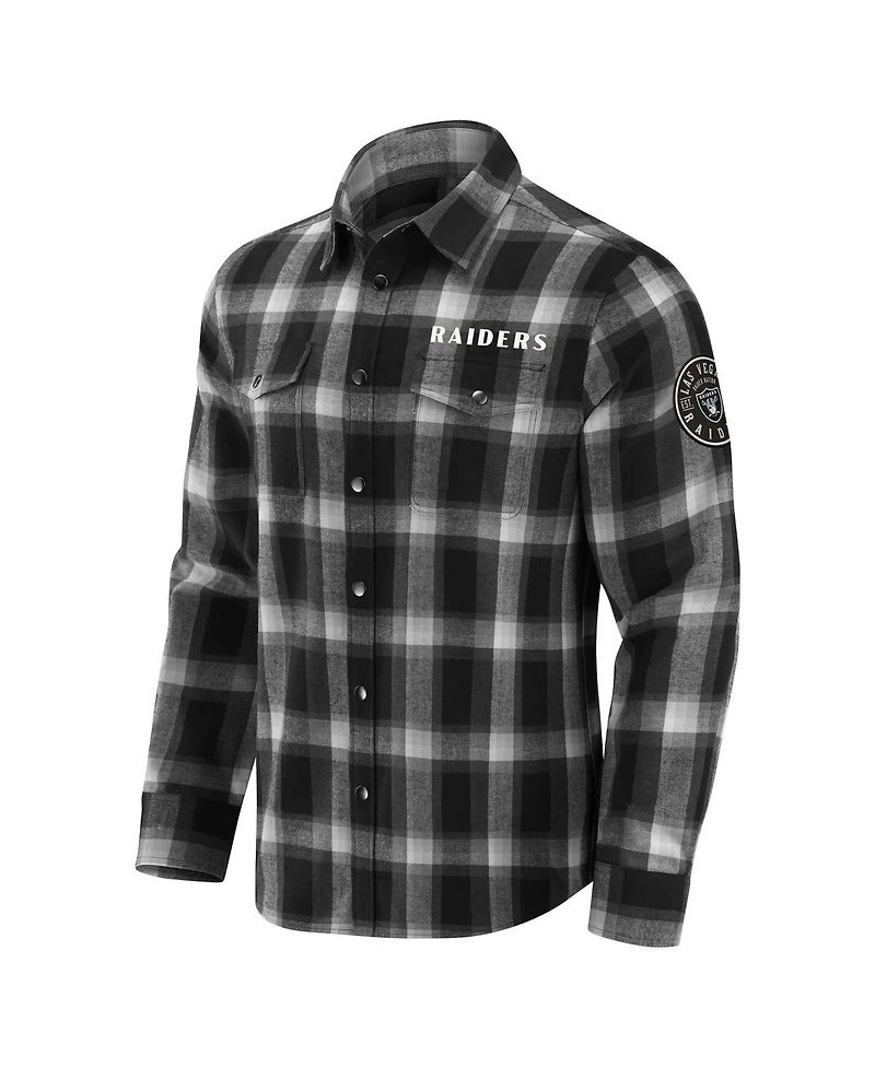 Darius Rucker Collection by Fanatics Men's Black Las Vegas Raiders Flannel Plaid Full-Snap Shirt