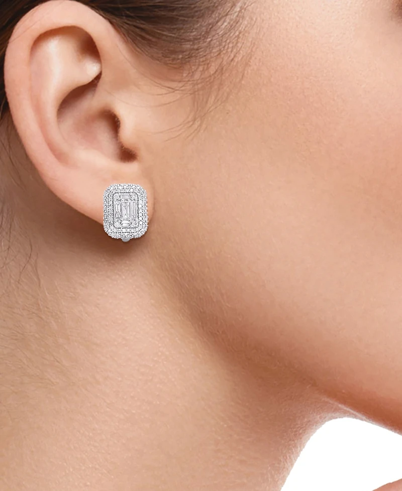 Macy's Round (0.58 ct. t.w.) and Baguette (0.42 ct. t.w.) Diamond Earrings in 14K White Gold