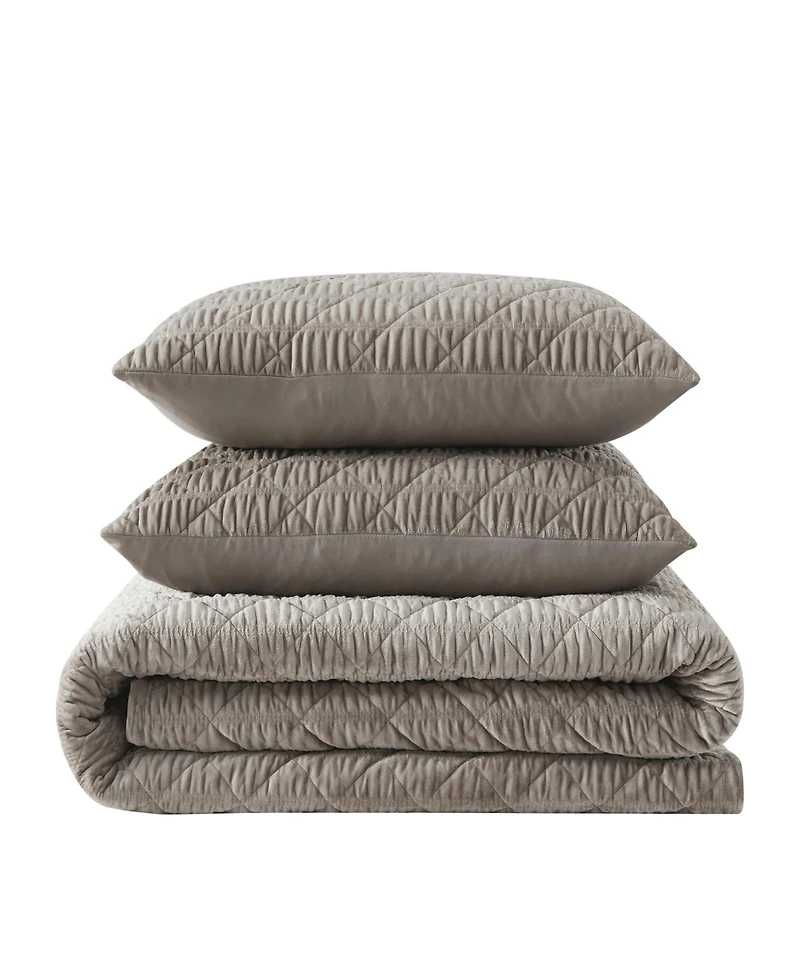 Vera Wang Solid Crushed Velvet 3-Pc. Quilt Set