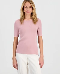 Tahari Asl Women's Fine-Rib Crewneck Sweater T-Shirt, Regular & Petite
