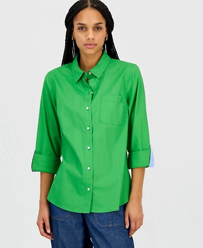 Nautica Jeans Women's Roll-Tab Button-Front Shirt