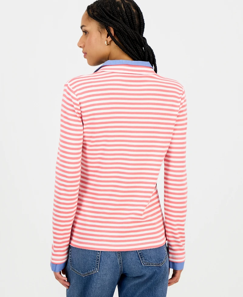 Nautica Jeans Women's Striped Double Collar Long Sleeve Cotton Shirt