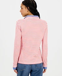 Nautica Jeans Women's Striped Double Collar Long Sleeve Cotton Shirt