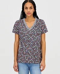 Nautica Women's Floral-Print Tipped T-Shirt