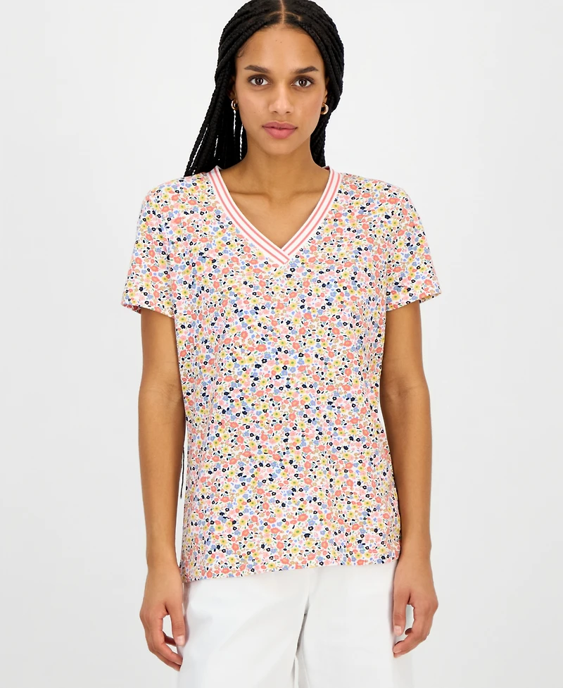 Nautica Women's Floral-Print Tipped T-Shirt