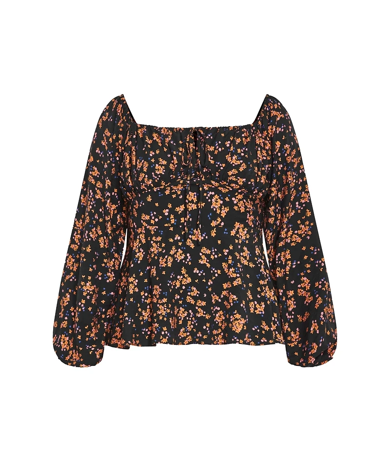 City Chic Women's Plus Gigi Long Sleeve Daisy Print Top
