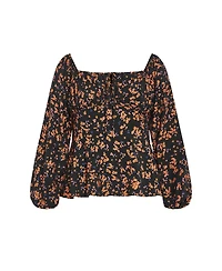 City Chic Women's Plus Gigi Long Sleeve Daisy Print Top