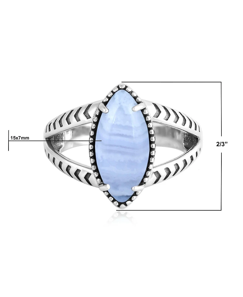 American West Jewelry Sterling Silver Blue Lace Agate Marquise Split Shank Ring, 5