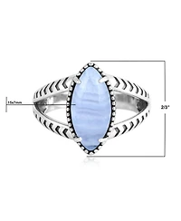 American West Jewelry Sterling Silver Blue Lace Agate Marquise Split Shank Ring, 5
