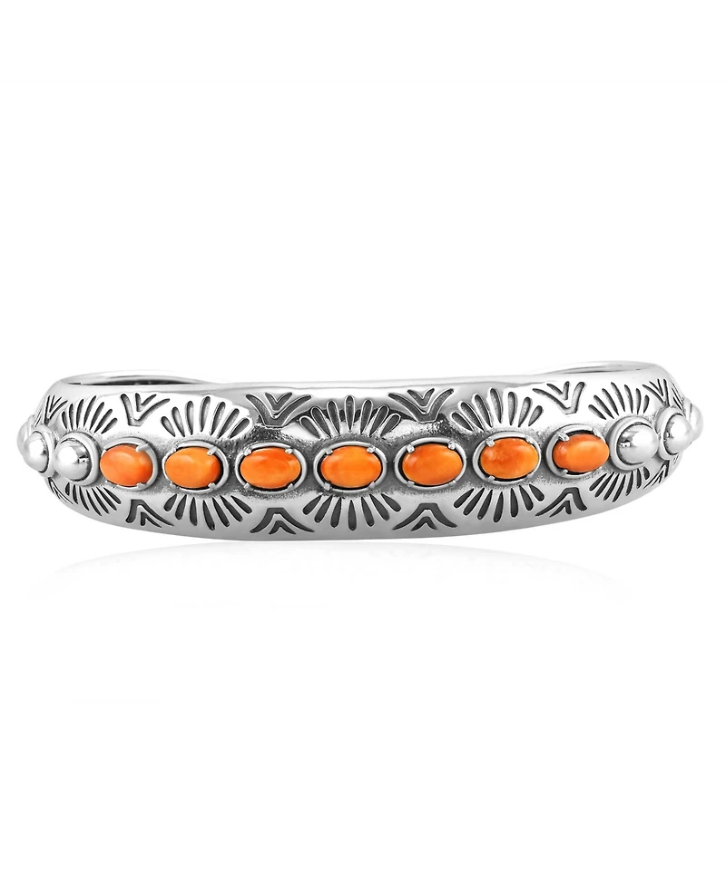 American West Jewelry Sterling Silver Orange Spiny Oyster Textured Cuff Bracelet