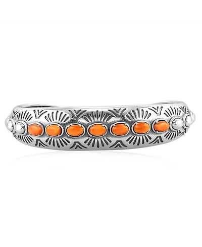 American West Jewelry Sterling Silver Orange Spiny Oyster Textured Cuff Bracelet
