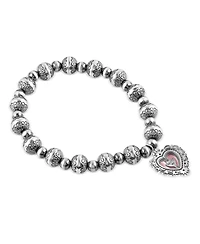 American West Jewelry Sterling Silver Rhodochrosite Heart Charm Bead Bracelet, Sizes Medium to Large