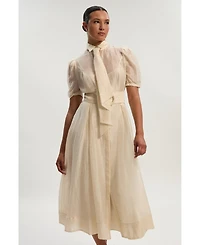Karen Millen Women's Organdie Tie Neck Woven Midi Dress