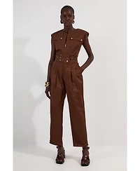 Karen Millen Women's Cotton & Faux Leather Utility Jumpsuit