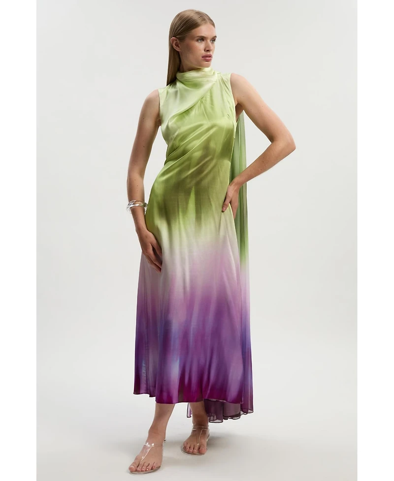 Karen Millen Women's Ombre Satin Cape Midi Dress