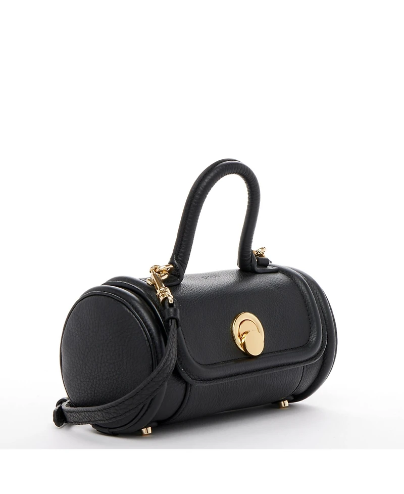 Susu Women's Top Handle Leather Crossbody Bag Convertible Cylinder Shoulder & Evening Purse with Gold Hardware and Detachable strap