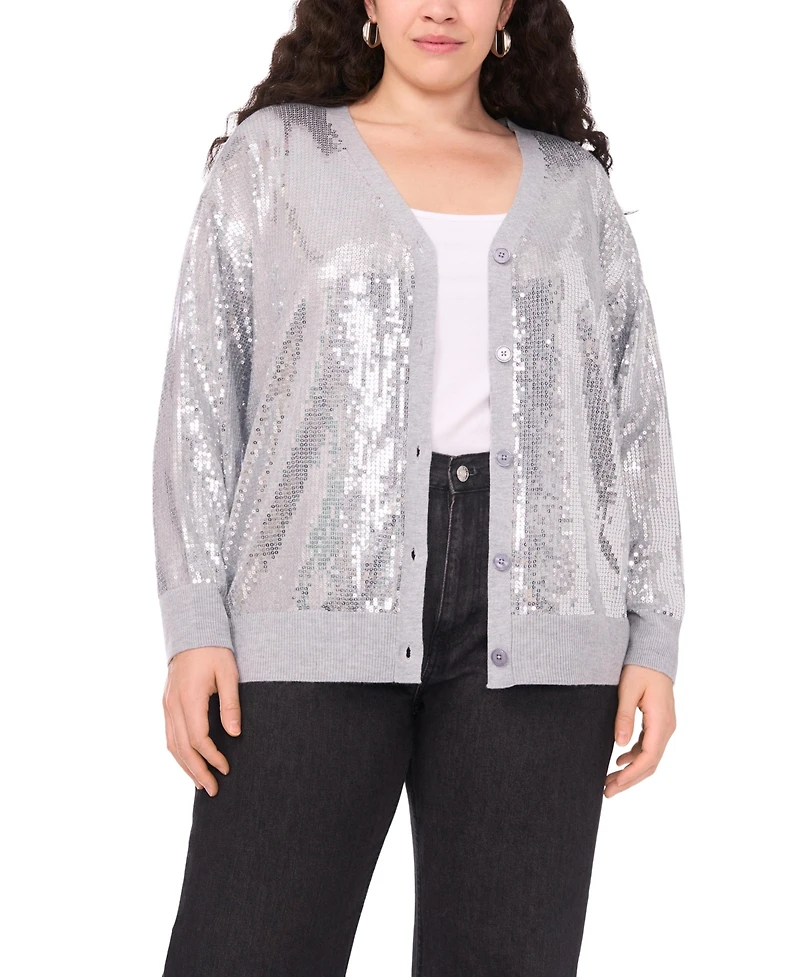 Vince Camuto Plus Sequined V-Neck Cardigan Sweater