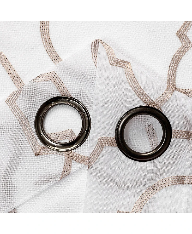 Kate Aurora Transcendence 1 Piece Grommet Top Embroidered Sheer Trellis Clover Window Curtain Panel - Silver