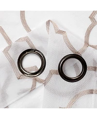 Kate Aurora Transcendence 1 Piece Grommet Top Embroidered Sheer Trellis Clover Window Curtain Panel - Silver