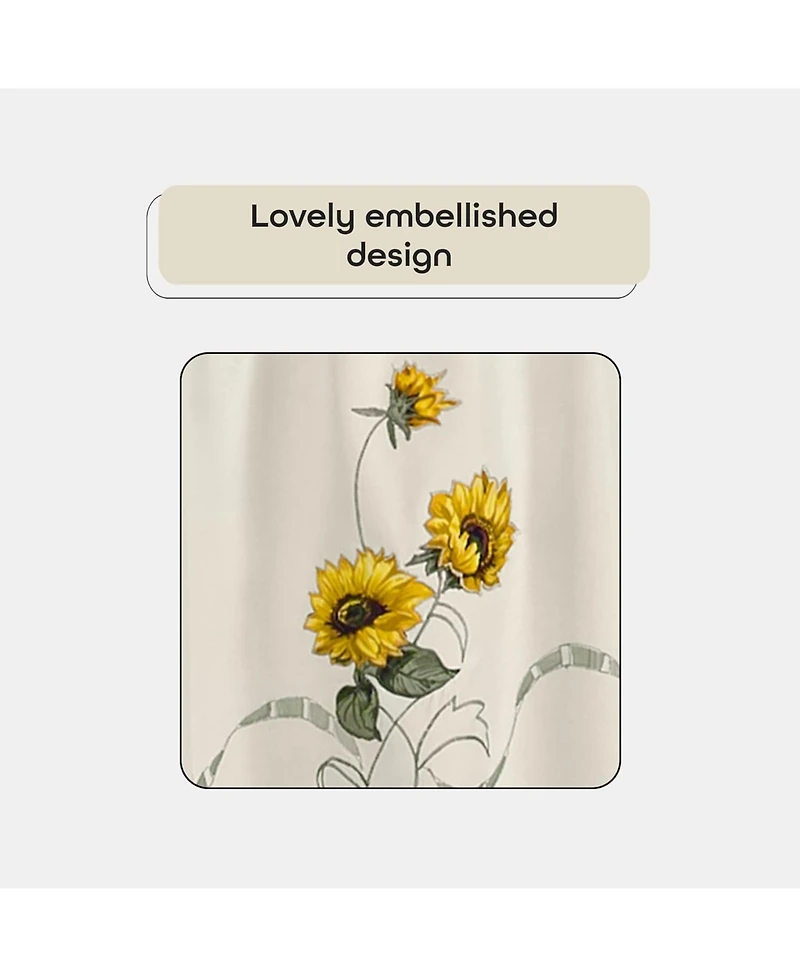 Kate Aurora 3 Piece Light Beige Country Farmhouse Sunflowers Kitchen Curtain Tier And Valance Set - 58 in. W x 24 in. L