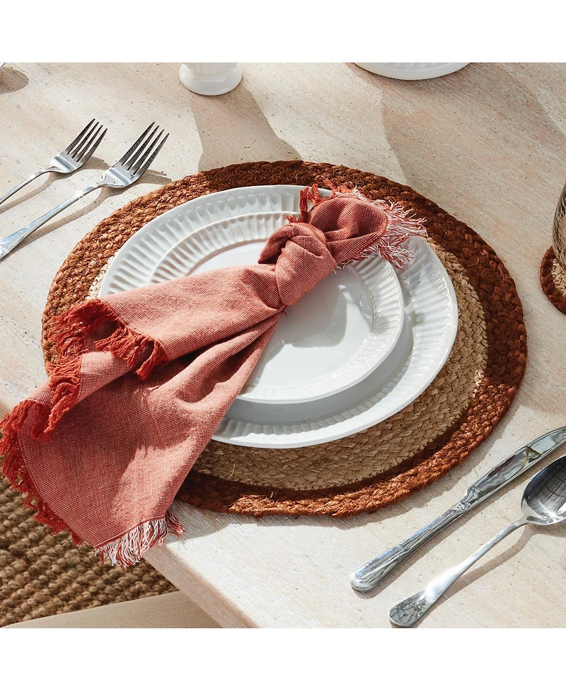 Napa Home & Garden Jute Coil Round Placemats, Set of 8 - Natural/Rust