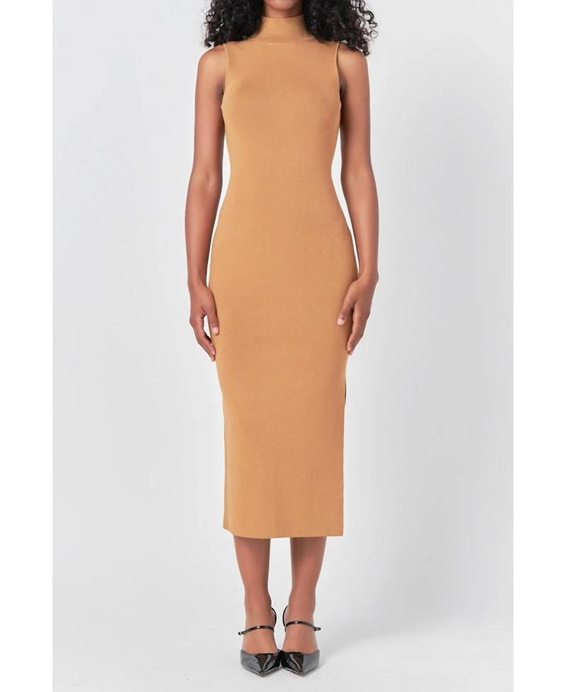 endless rose Women's Lurex High Neck Midi Dress