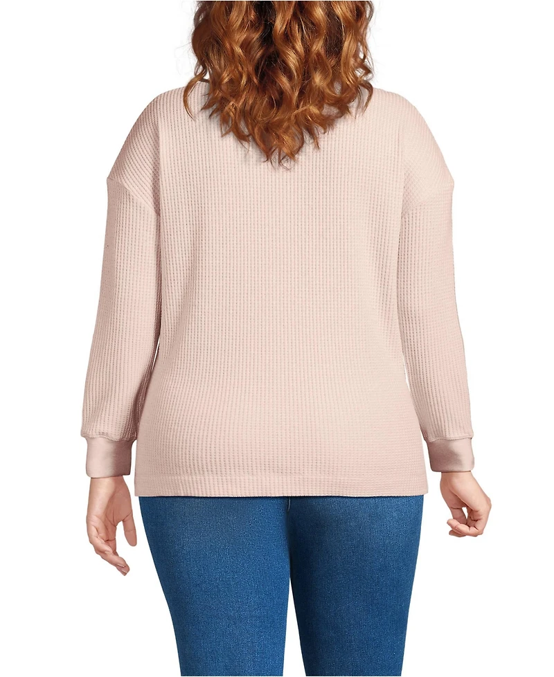 Lands' End Plus Long Sleeve Waffle Shawl Collar Henley