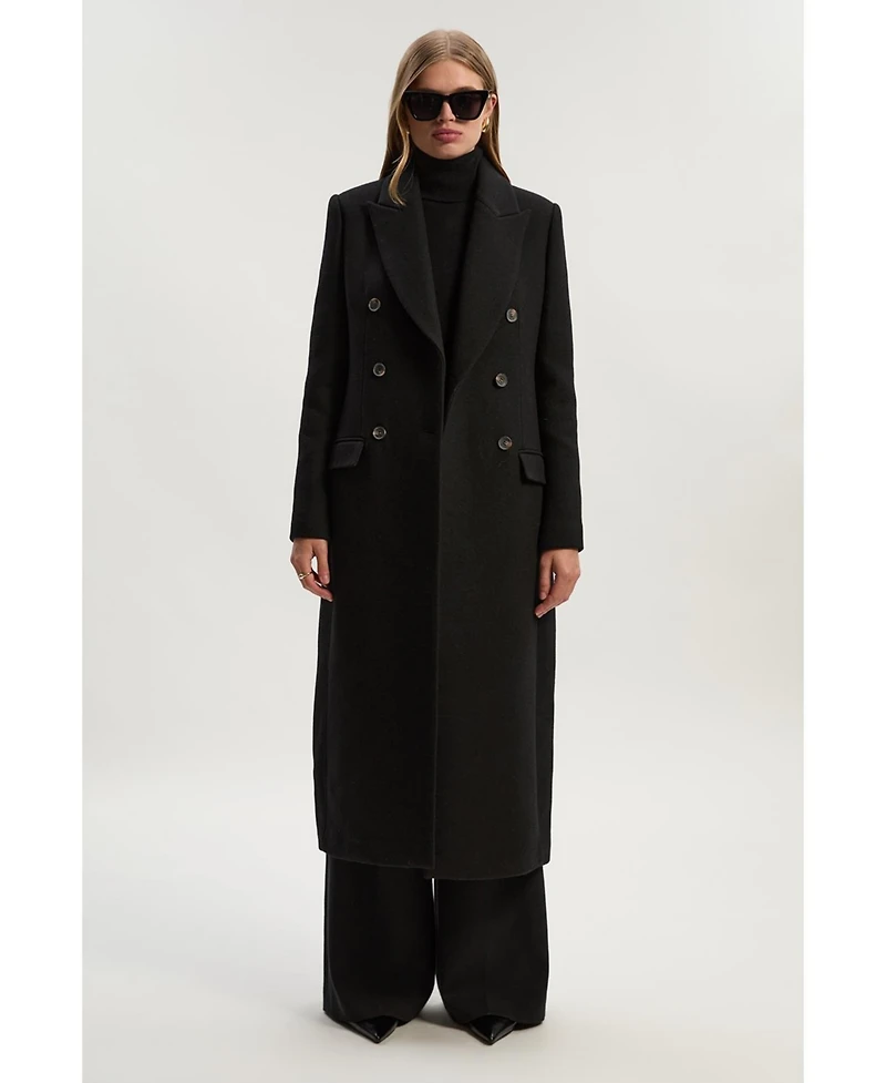 Karen Millen Women's Wool Double Breasted Tailored Midi Coat