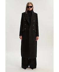 Karen Millen Women's Wool Double Breasted Tailored Midi Coat