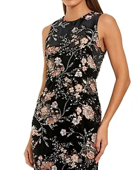 Mac Duggal Women's Embroidered Velvet High Neck Sleeveless Midi Dress