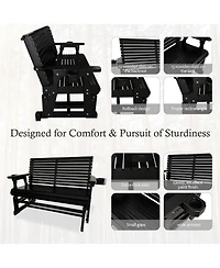 Mega Casa Patio Glider with Cup Holders, High Roll Back and Deep Contoured Seat,Heavy Duty 800 Lb (Black, 2-Seater)