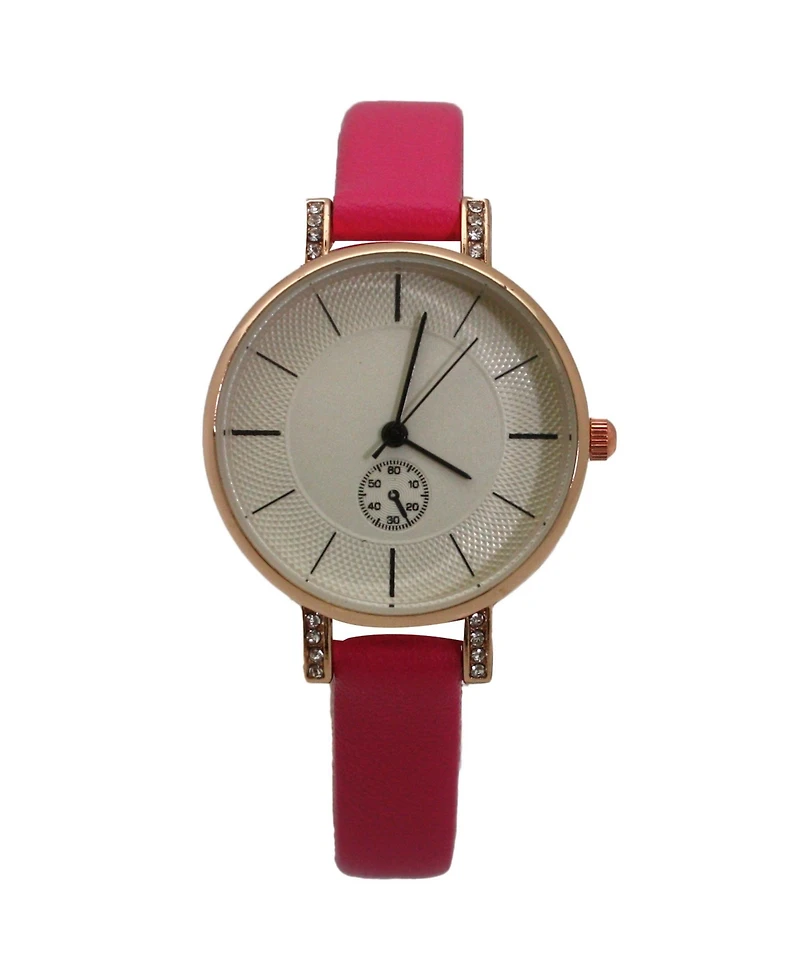 Olivia Pratt Hot Pink Faux Leather Small Face Chronograph Women Watch