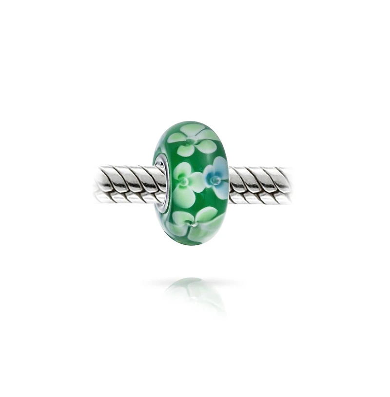 Bling Jewelry Set of 2 Floral Design Murano Glass Spacer Charm Bead Sterling Silver