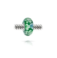 Bling Jewelry Set of 2 Floral Design Murano Glass Spacer Charm Bead Sterling Silver